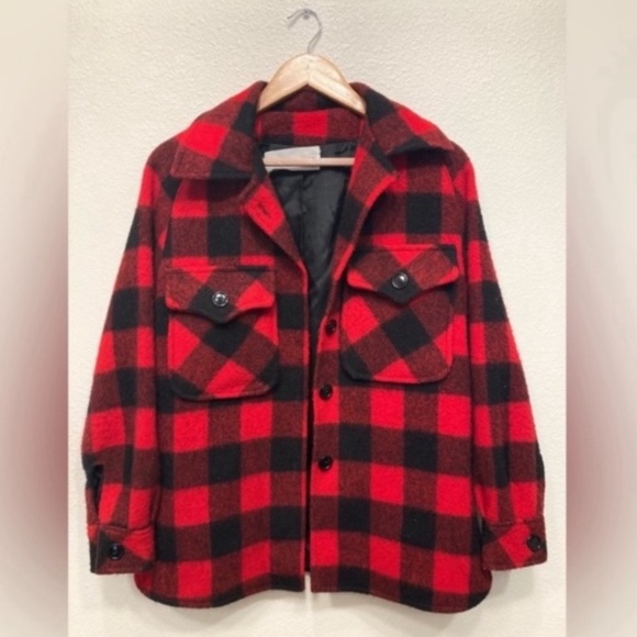Vintage Jackets & Blazers - Vintage Wool Plaid Black & Red Coat